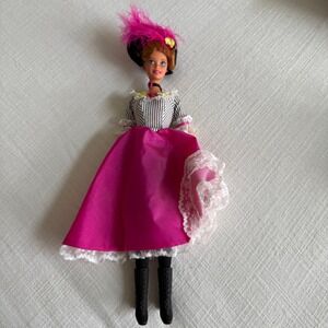 Vintage Mattel Barbie 1966 Can-Can Saloon Girl Pink Lace Striped Dress Hat Boots